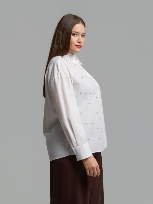 Pearl Embellished Cotton Shirt 0004.3512