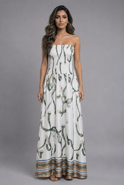 Strapless Tube Smocked Satin Dress KD9668VS-1