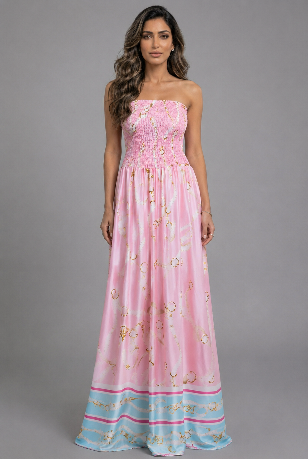 Strapless Tube Smocked Satin Dress KD9668VS-1