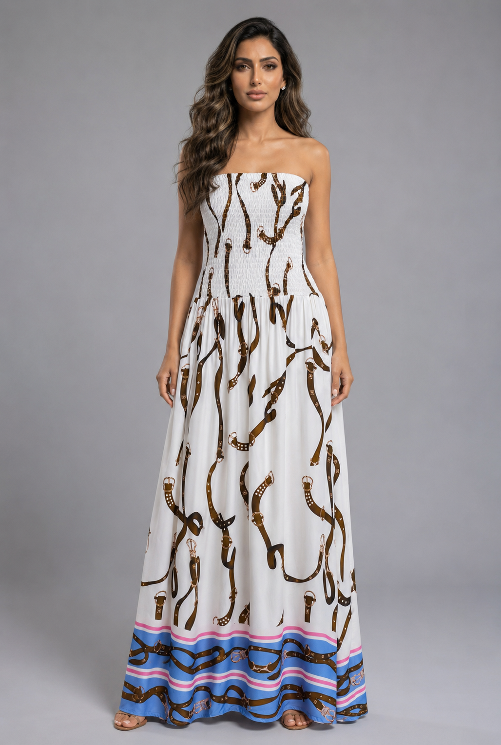 Strapless Tube Smocked Satin Dress KD9668VS-1