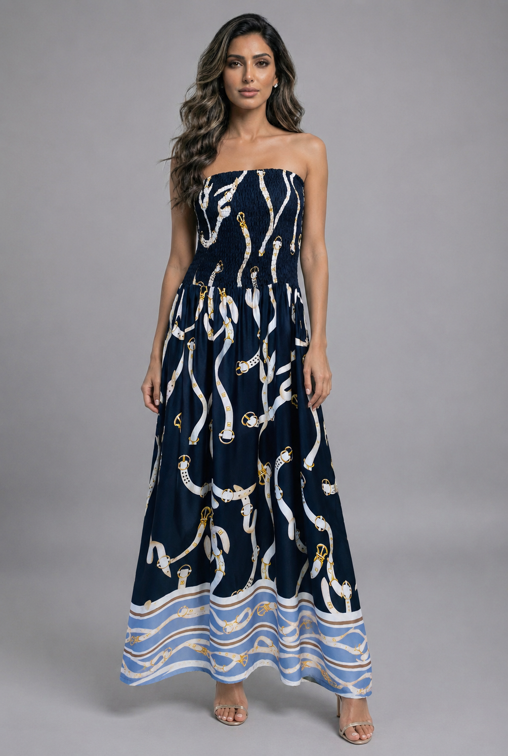 Strapless Tube Smocked Satin Dress KD9668VS-1
