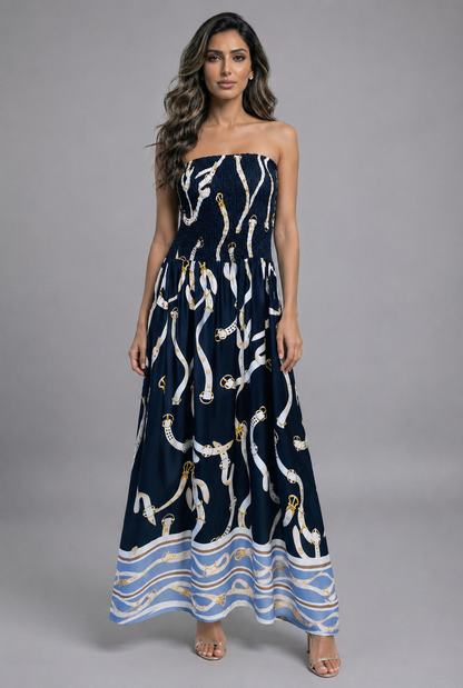 Strapless Tube Smocked Satin Dress KD9668VS-1