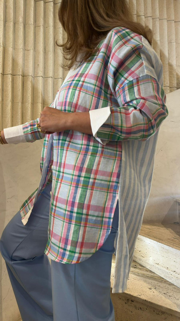 33365 Multicolor Checkered Oversized Shirt
