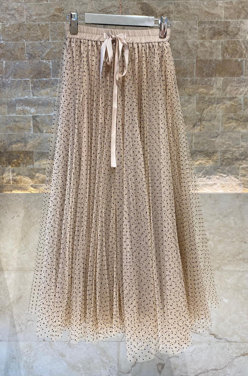 08077-3 Black Dot Long Tulle Skirt تنورة تول طويلة