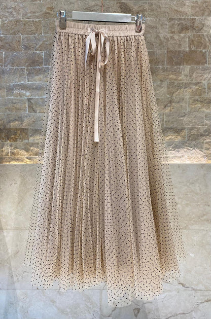08077-3 Black Dot Long Tulle Skirt تنورة تول طويلة
