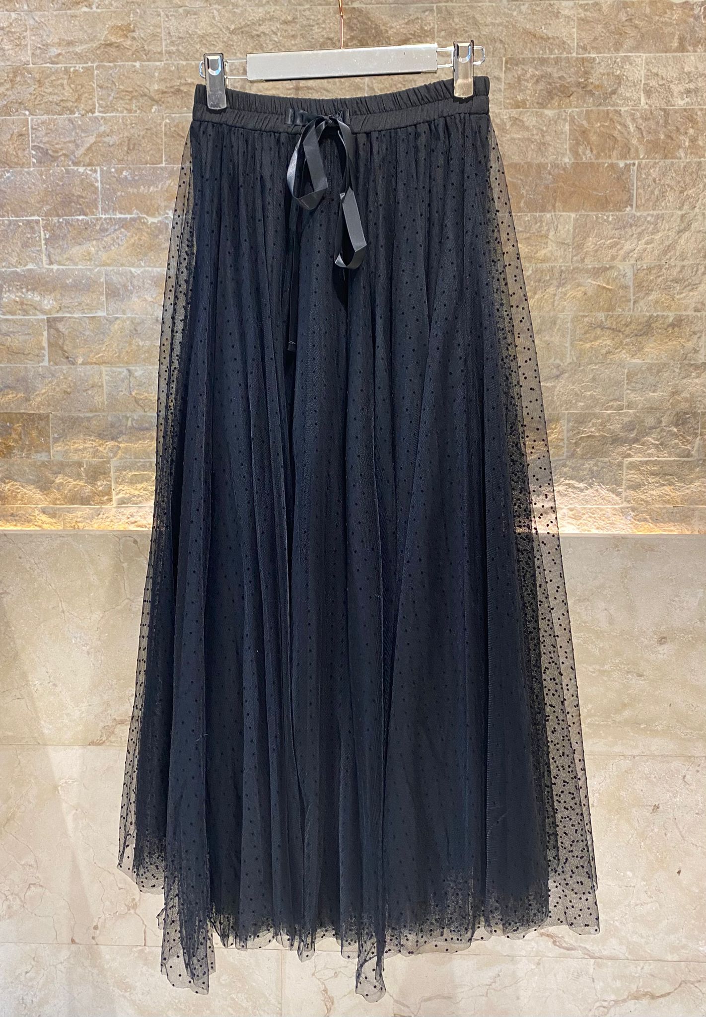 08077-3 Black Dot Long Tulle Skirt تنورة تول طويلة