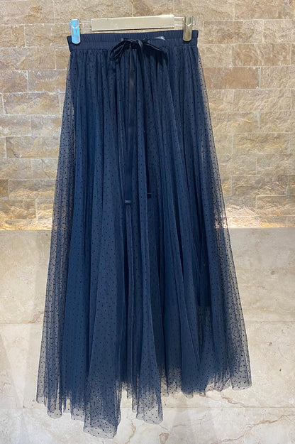 08077-3 Black Dot Long Tulle Skirt تنورة تول طويلة