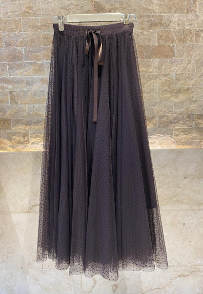 08077-3 Black Dot Long Tulle Skirt تنورة تول طويلة