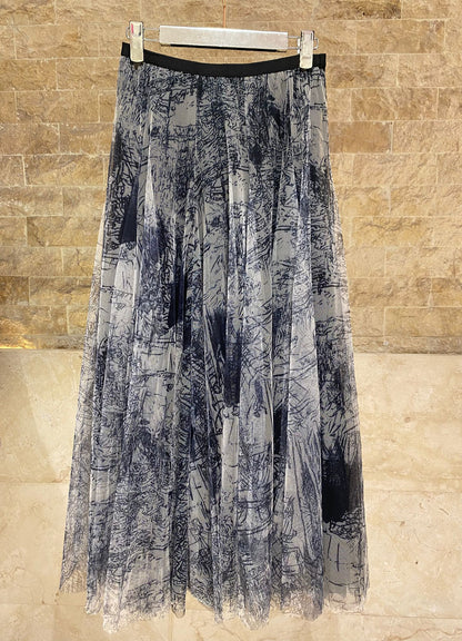 08202-1 Long Tulle Skirt تنورة تول طويلة بطبعة تجريدية