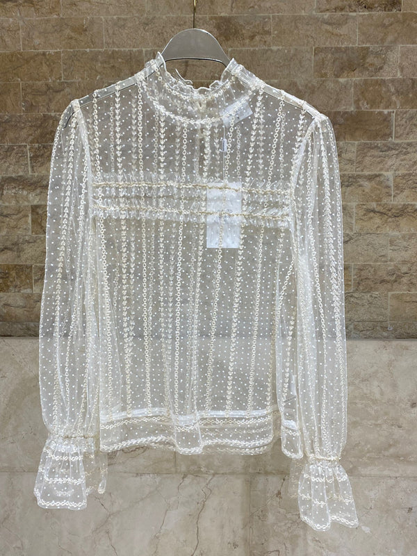 08375 Semi Sheer Polka Dot Tulle Top توب تول مثقوب بنقشة النقاط الشفافة جزئيًا