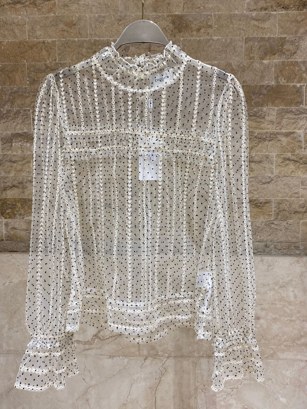 08375 Semi Sheer Polka Dot Tulle Top توب تول مثقوب بنقشة النقاط الشفافة جزئيًا