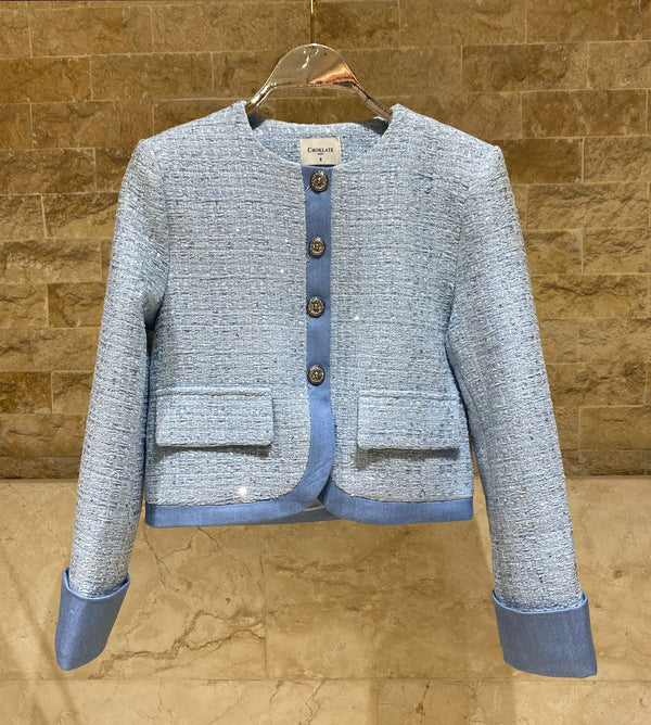 08552 Sequin Boucle Tweed Cropped Jacket سترة قصيرة من التويد بترتر وبوكل