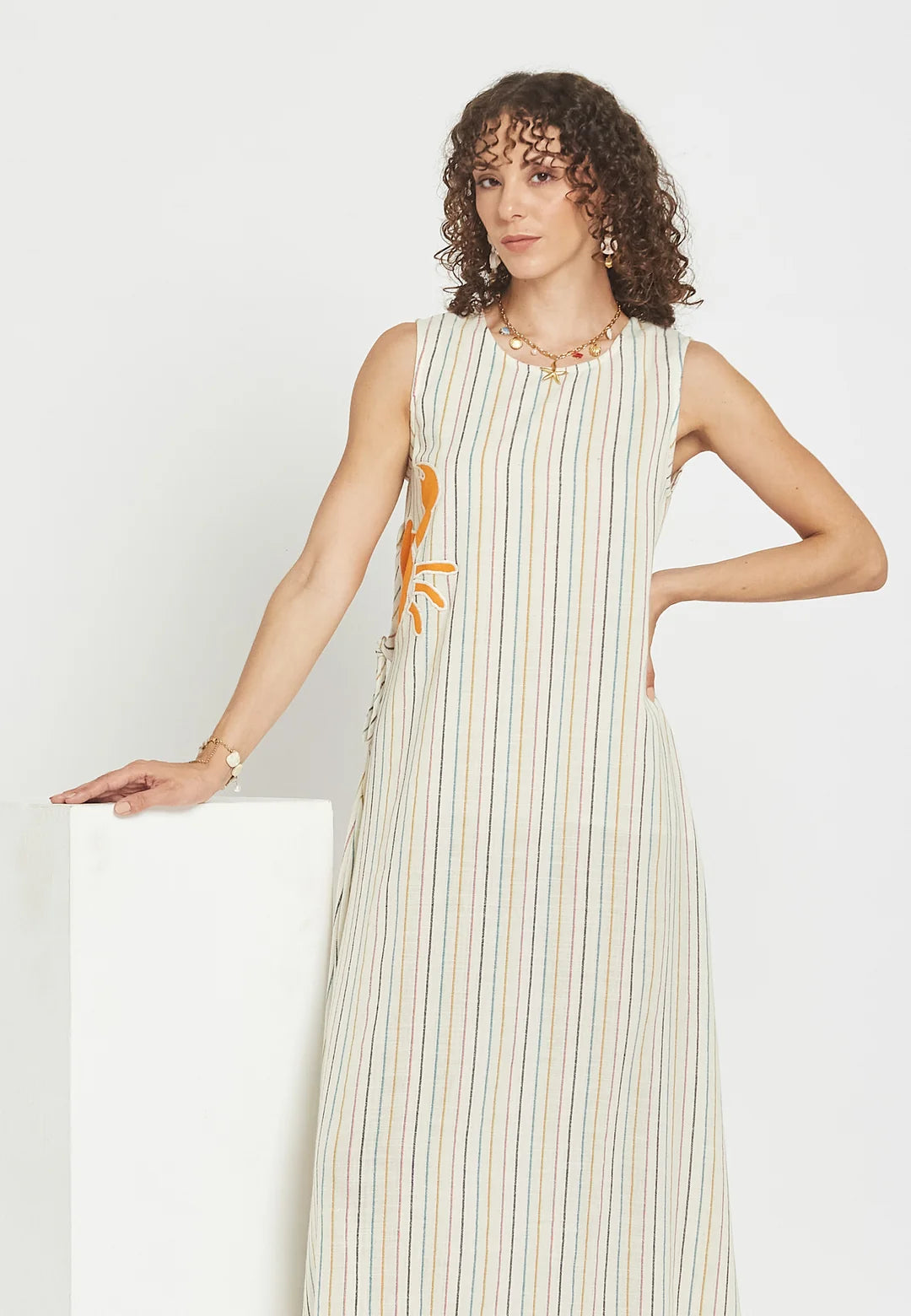 Solara Island Sleeveless Stripes Cotton Maxi Dress