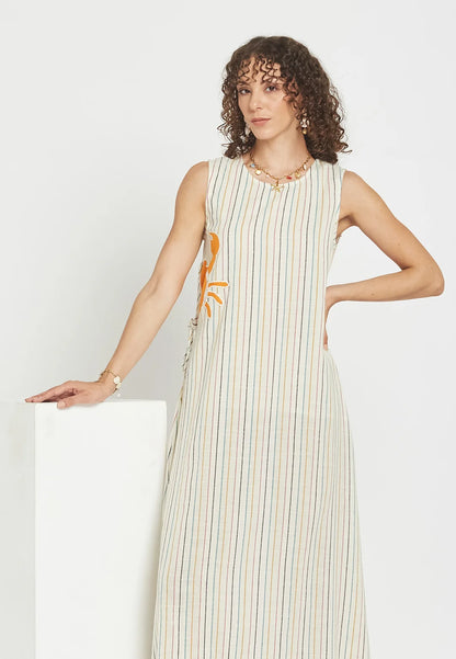 Solara Island Sleeveless Stripes Cotton Maxi Dress