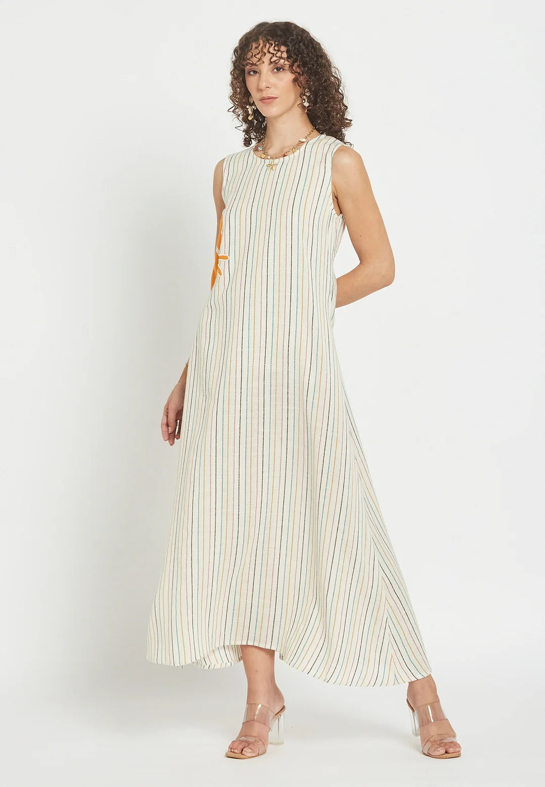 Solara Island Sleeveless Stripes Cotton Maxi Dress