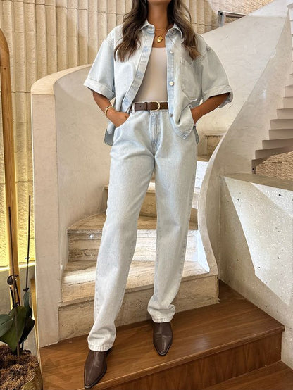 53-8040 High Waist Straight Leg Denim Pants - Brown Loft