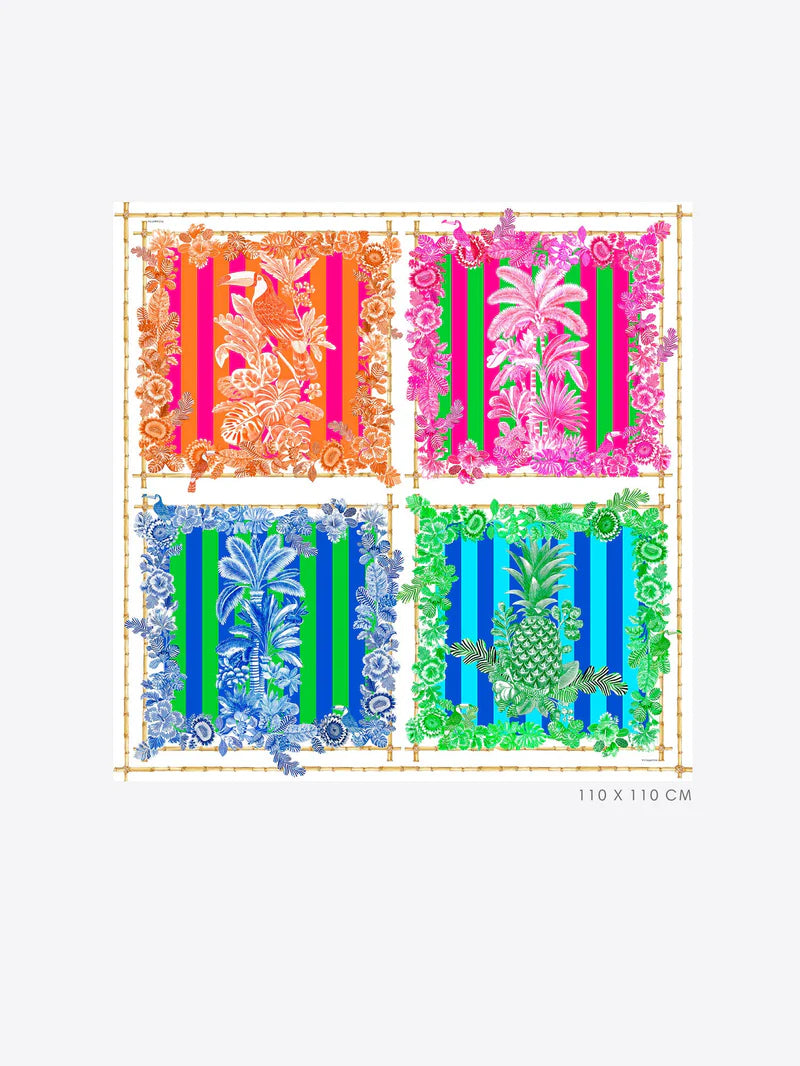 33631 Foulard Silk Twill Scarf in Tropical Botanical Print - Brown Loft
