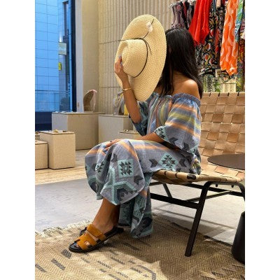 14507N454 Off Shoulder Embroidered Dress