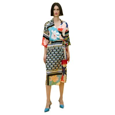 33-3347 (Patterned Wrap Satin Dress) منقوشة التفاف فستان الساتان