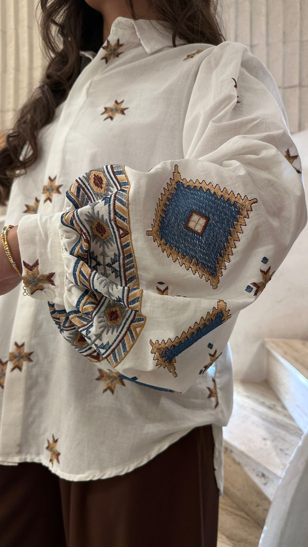 TDM50722 Embroidered Tribal Pattern Shirt