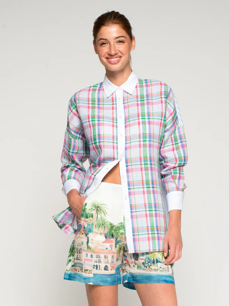 33365 Multicolor Checkered Oversized Shirt - Brown Loft