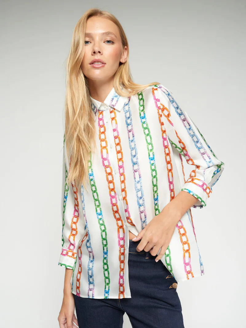 33392 Multicolor Chain Print Shirt - Brown Loft