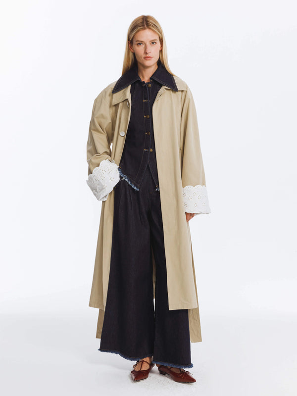 COBDC6001 Oversized Thin Belted Trench Coat المتضخم رقيقة مربوط معطفا