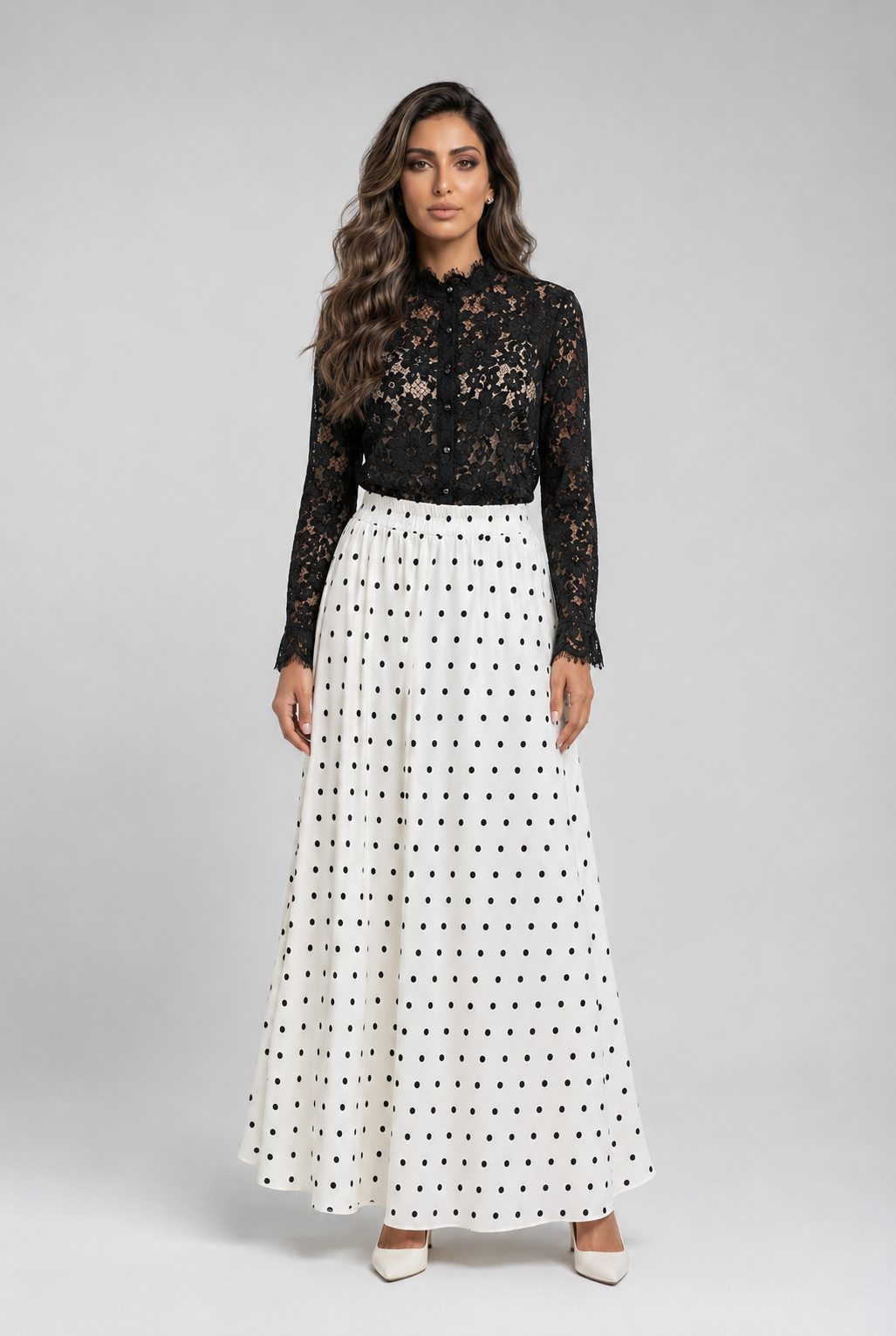 Pearl Buttoned Floral Lace Top 81085