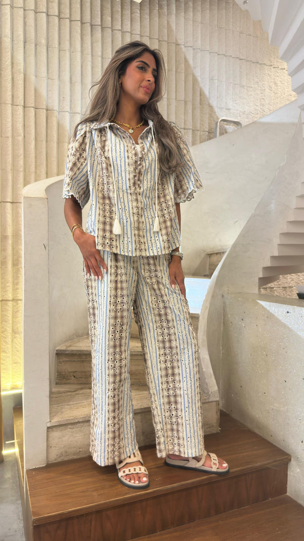 Nickita/Aude Eyelet Embroidery Top and Pants بلوزة وبنطال مطرزان بفتحات معدنية