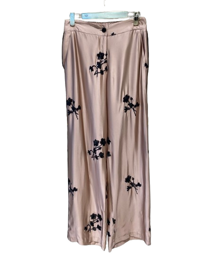 Satin Pants with Flower Embroidery - 43-5110