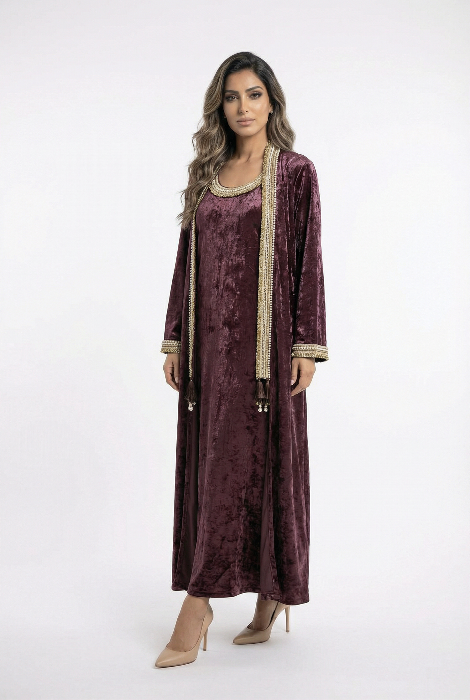 Velvet Pearl Set Dress and Cardigan - Brown Loft