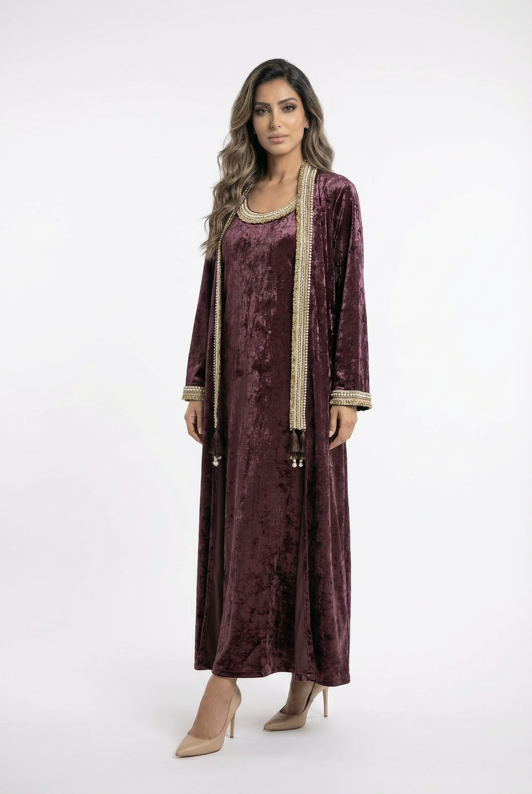 Velvet Pearl Set Dress and Cardigan - Brown Loft