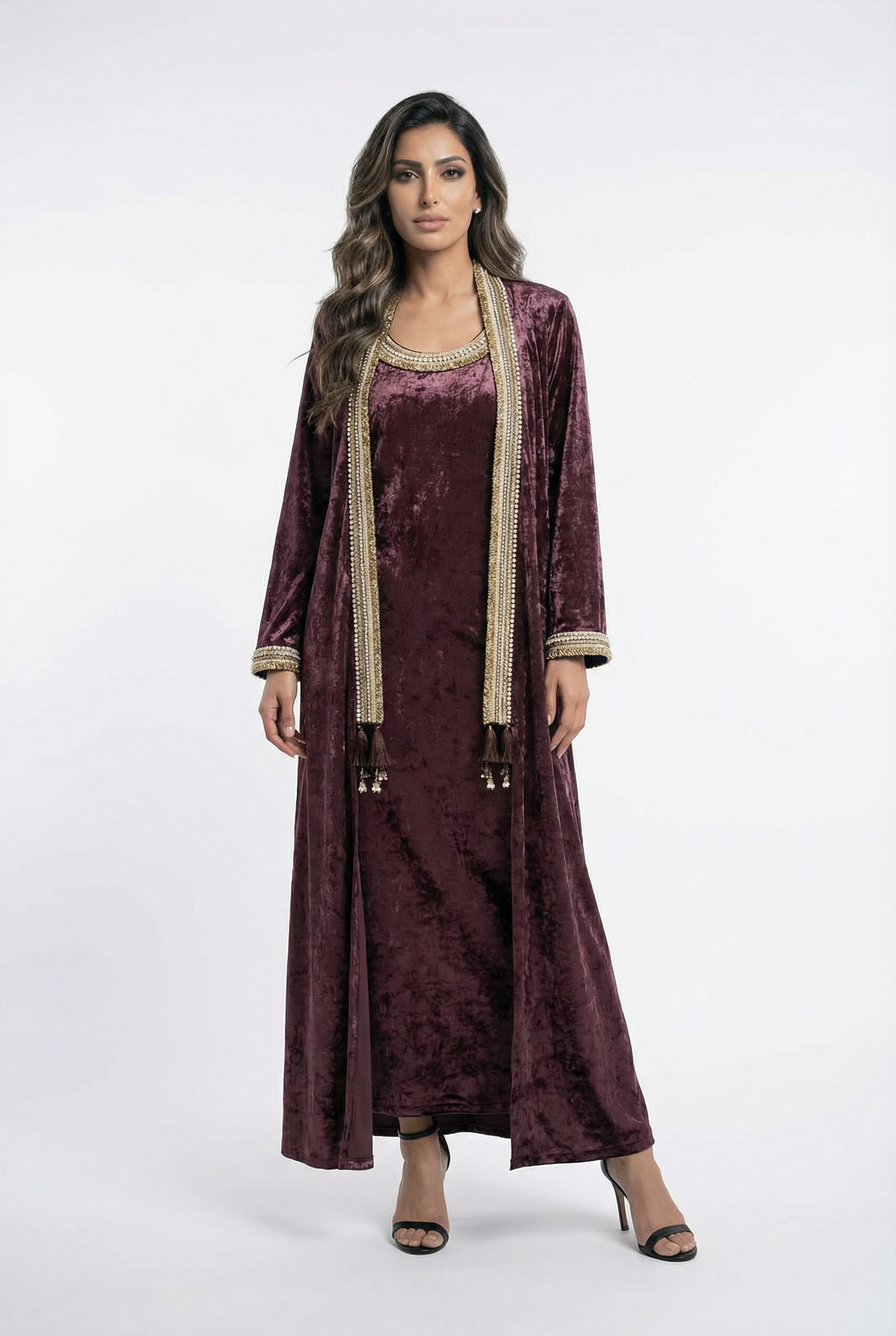 Velvet Pearl Set Dress and Cardigan - Brown Loft