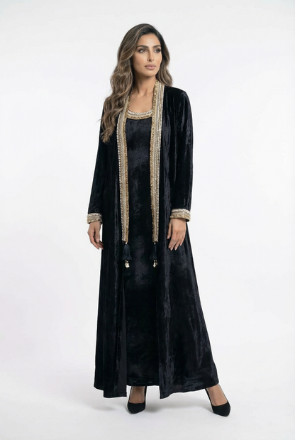 Velvet Pearl Set Dress and Cardigan - Brown Loft