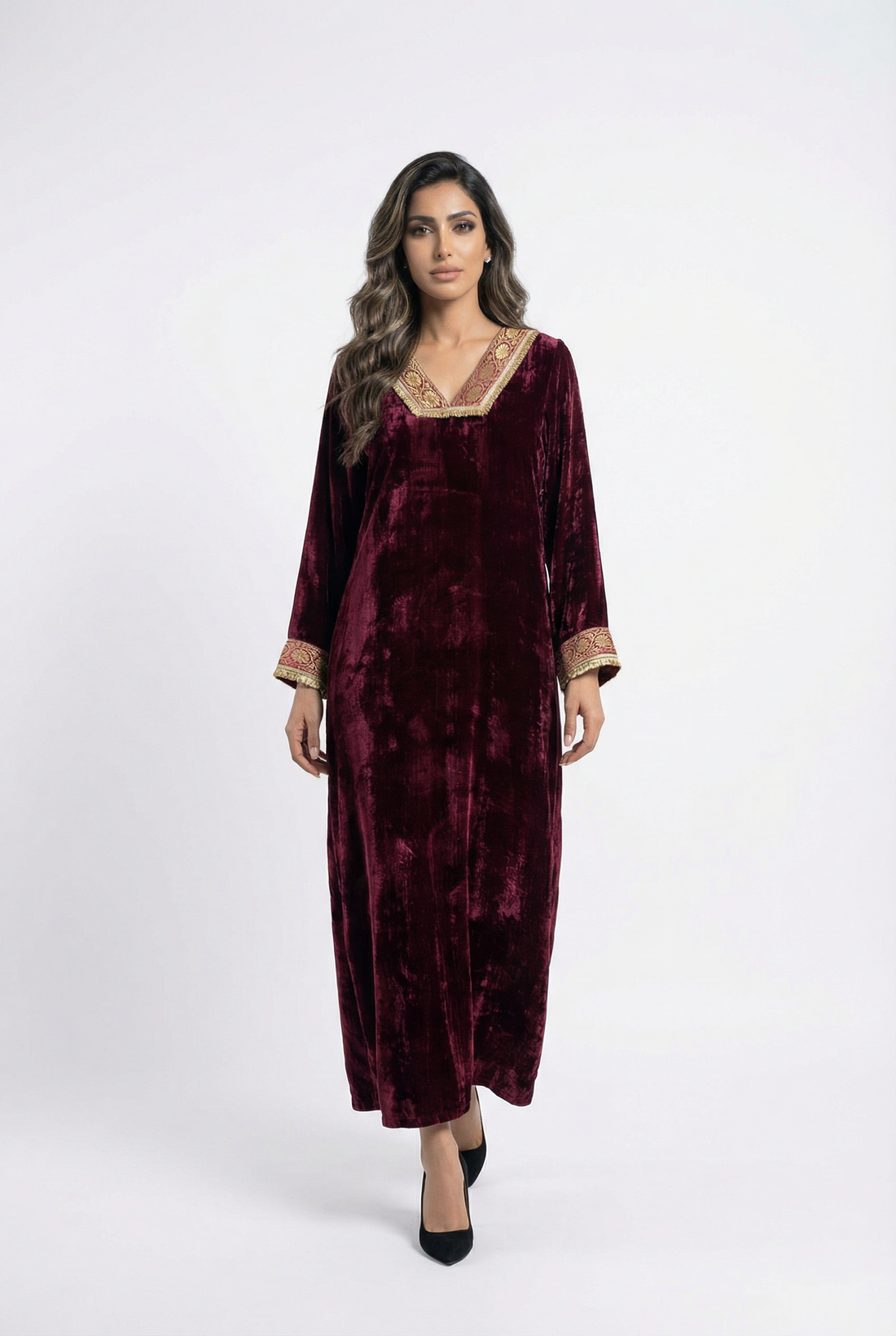 Velvet Fringe Kaftan - Brown Loft