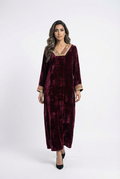 Velvet Fringe Kaftan - Brown Loft