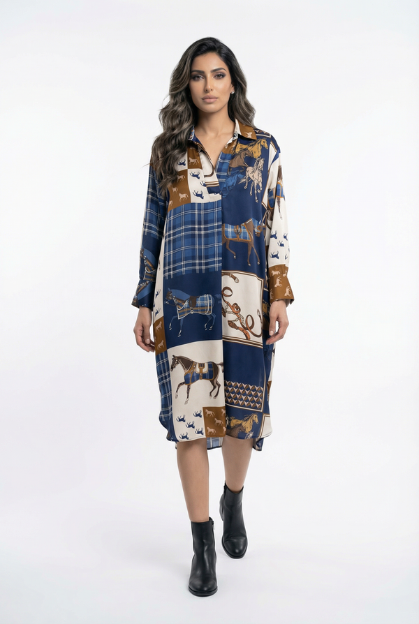 KD6120VS-30 Horse Print Satin Dress فستان ساتان بطبعة حصان