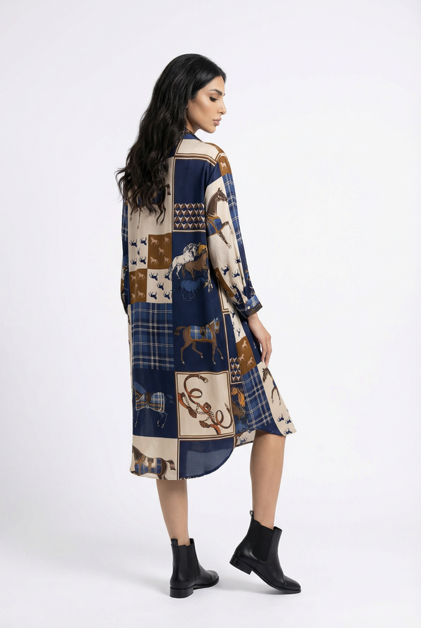 KD6120VS-30 Horse Print Satin Dress فستان ساتان بطبعة حصان