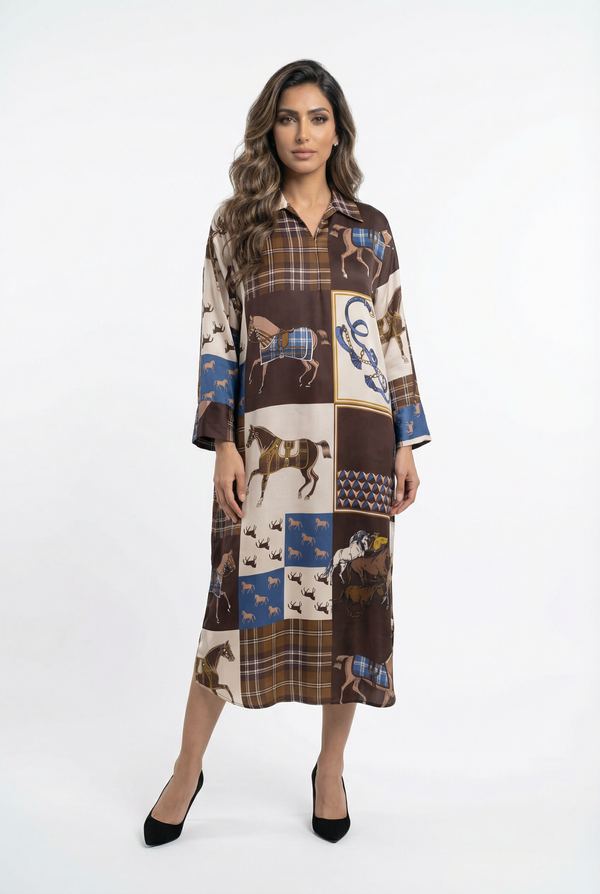 KD6120VS-30 Horse Print Satin Dress فستان ساتان بطبعة حصان