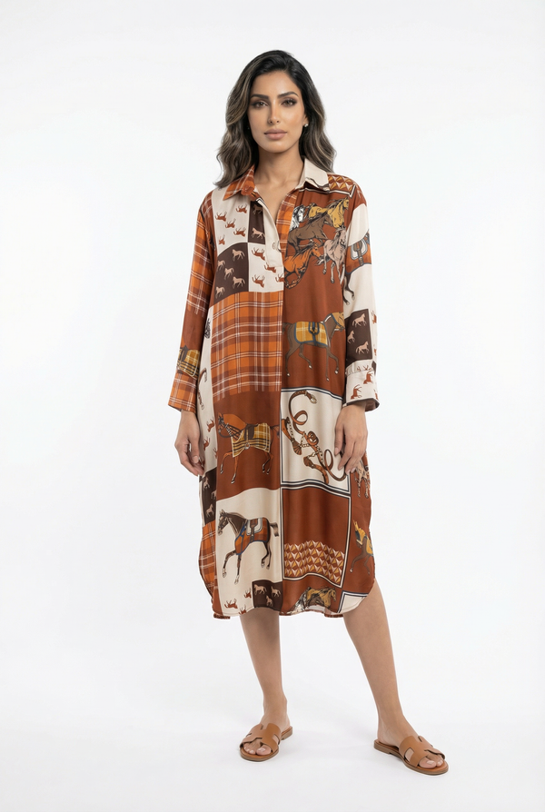 KD6120VS-30 Horse Print Satin Dress فستان ساتان بطبعة حصان