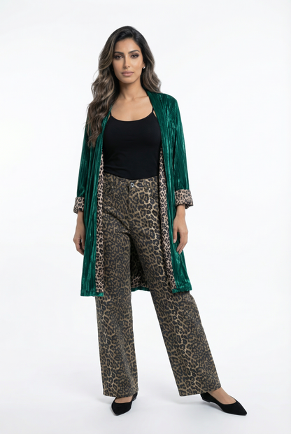 SD8061 Buttoned Zippered Leopard Wide Leg Pants - Brown Loft