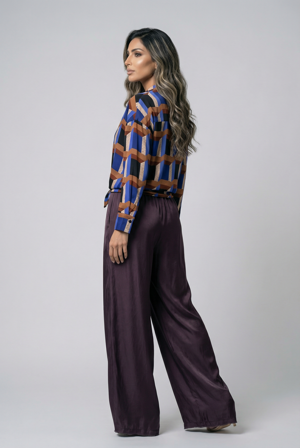 165K0509 Geometric Print Top بلوزة بطباعة هندسية