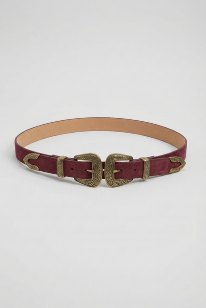 BK0146 Double Up Buckle Belt حزام بإبزيم مزدوج - Brown Loft