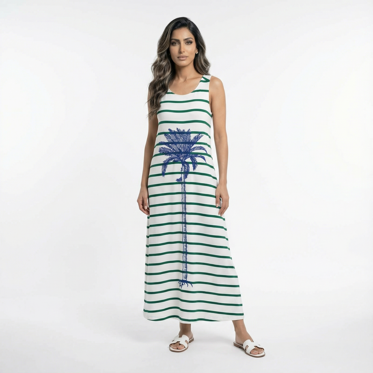 Round Neck Long Strap Dress - 32244 - Brown Loft