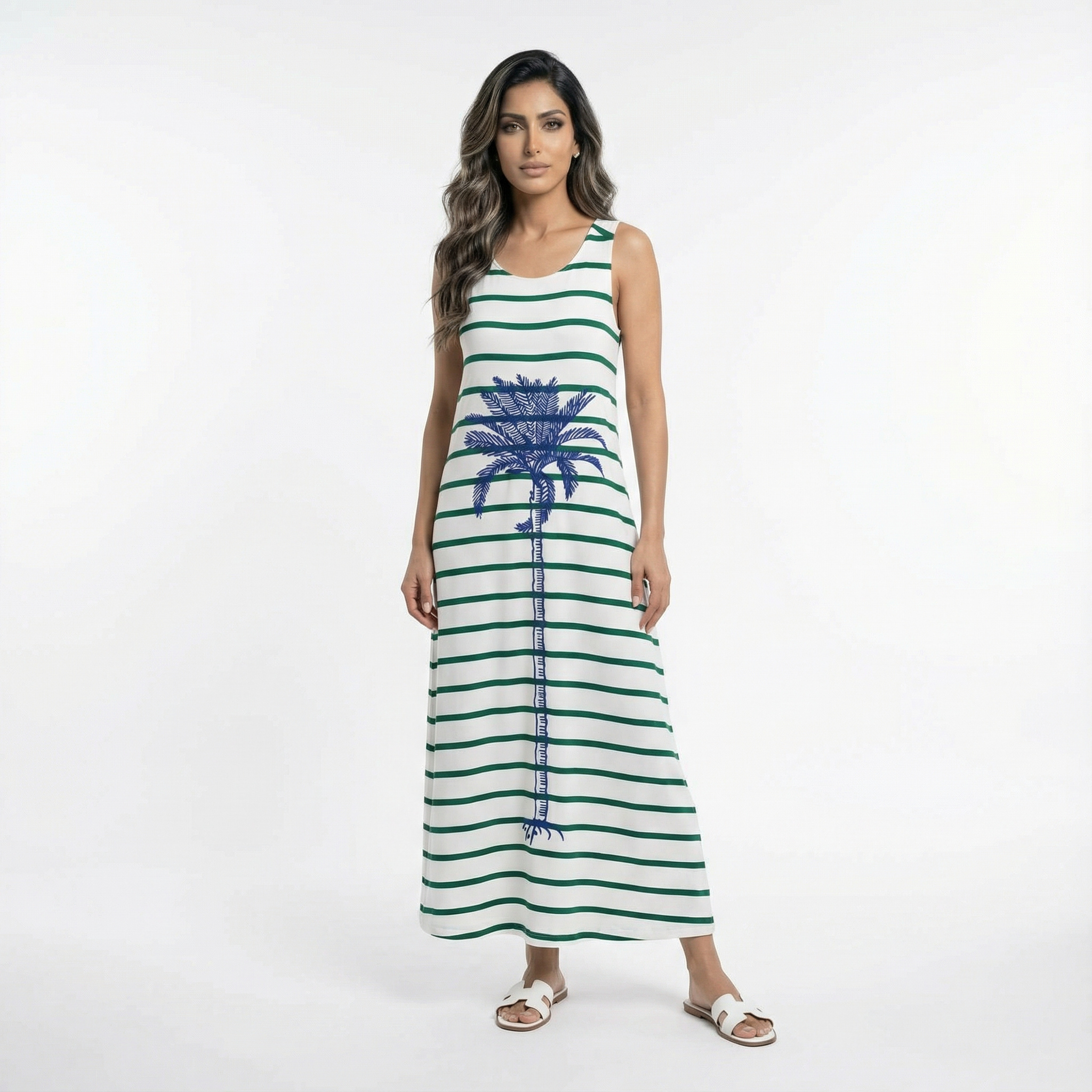 Round Neck Long Strap Dress - 32244 - Brown Loft