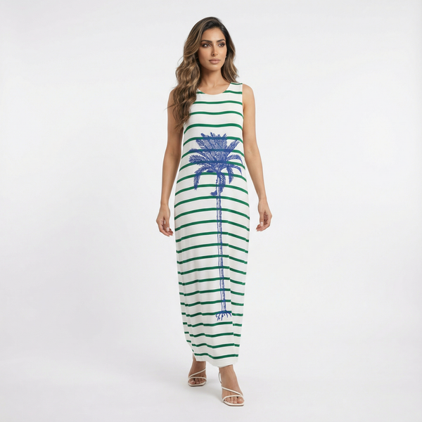 Round Neck Long Strap Dress - 32244