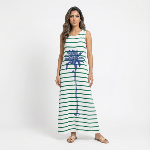 Round Neck Long Strap Dress - 32244