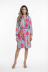 32292 Cotton Striped Knee-Length Dress with Ikat Print - Brown Loft