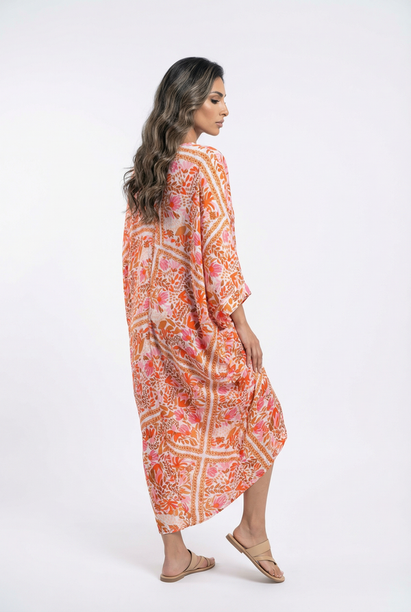 I106 قفطان طويل غير متماثل مطبوع