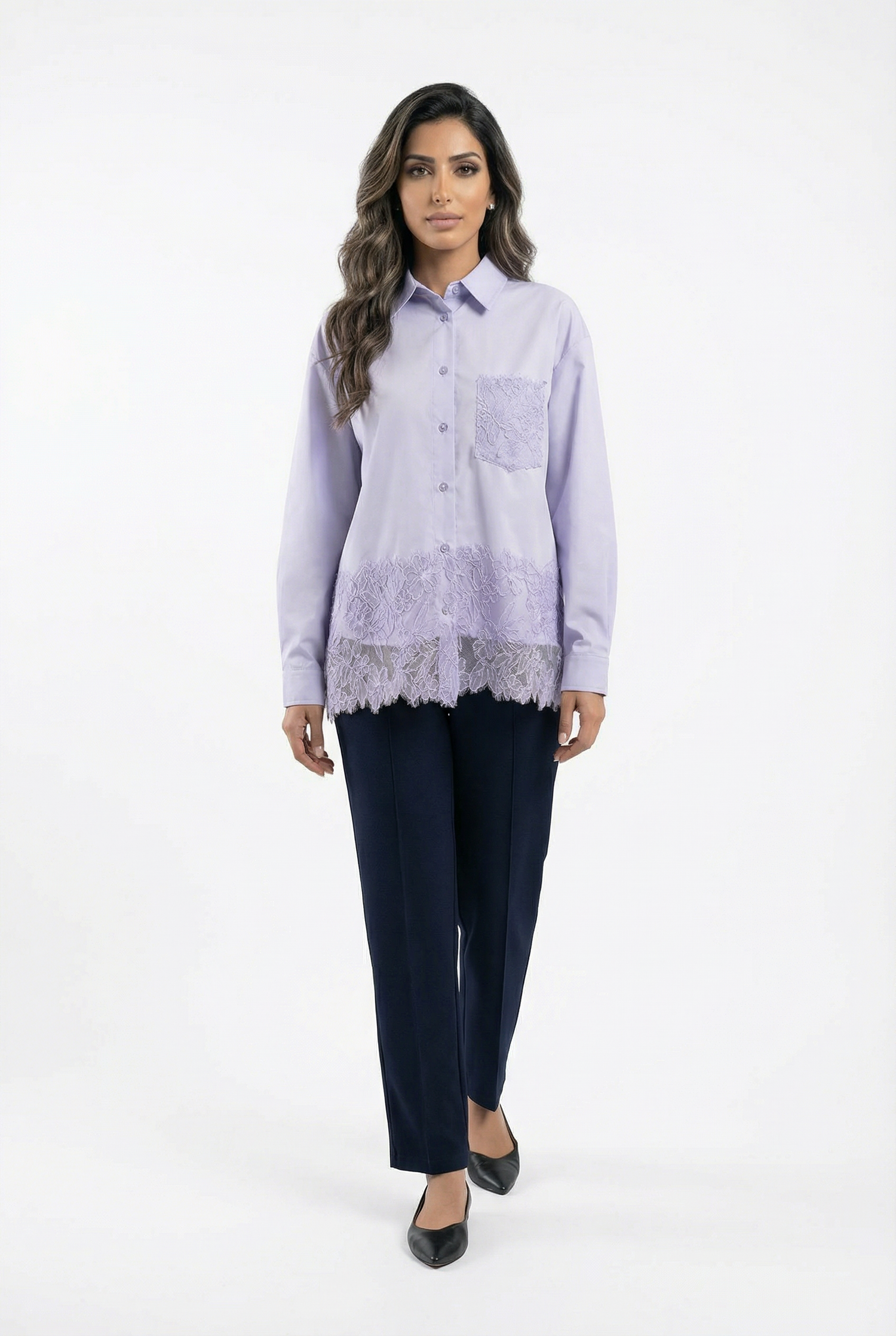 COBEB1003 Oversized Lace Panel Shirt - Brown Loft